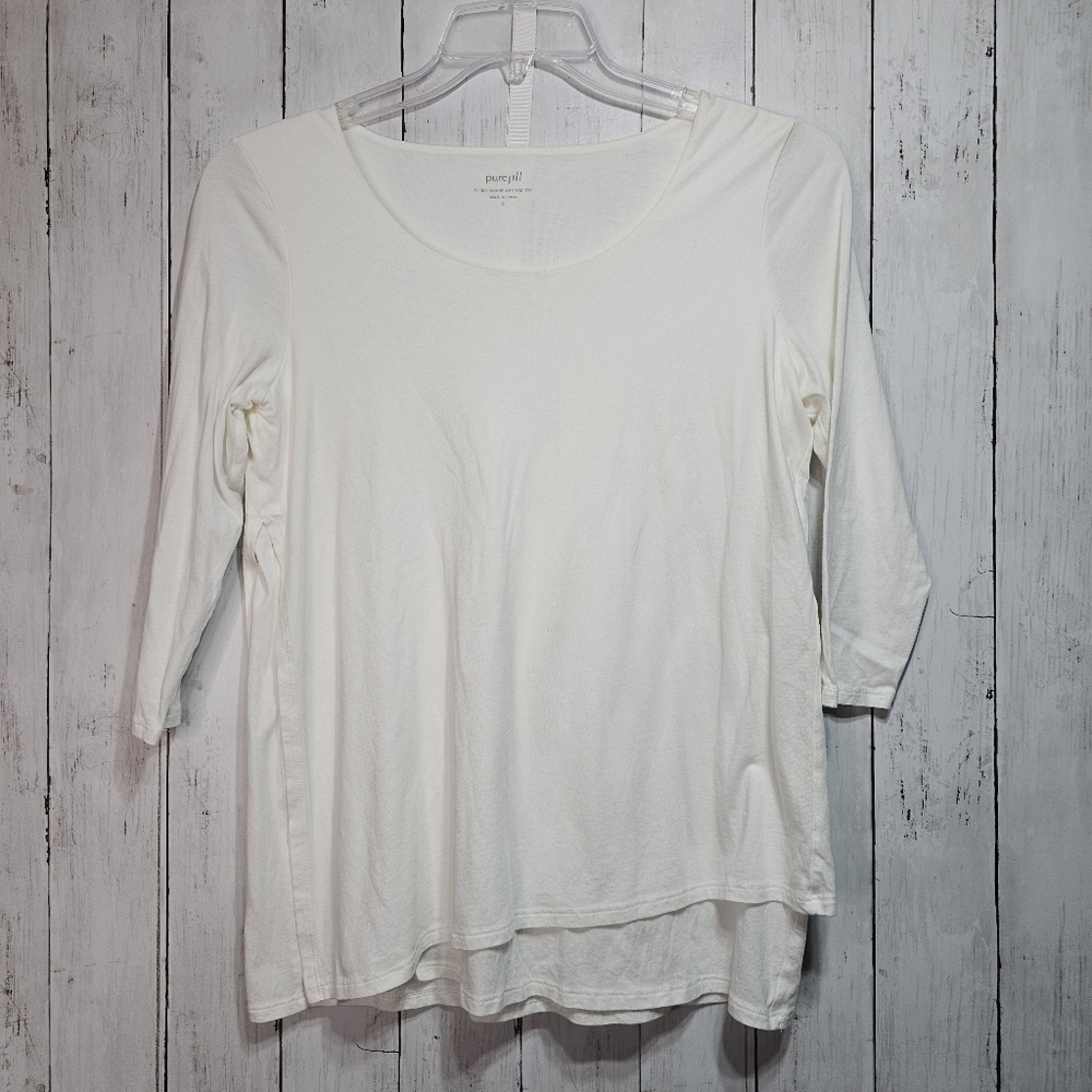 Pure J. Jill Women's White ¾ Sleeve Artistic Tee Shirt Cotton Modal Size Small.